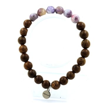 Bracelet Perles Mica violet de Tanzanie + bois 8 mm.