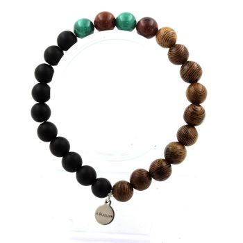 Bracelet Perles Malachite du Congo + Obsidienne Mahogany + Onyx noir mat + bois 8 mm.