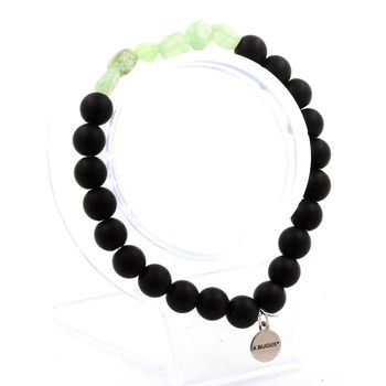 Bracelet Cyanite verte du Brésil + Perles Onyx noir mat 8 mm.