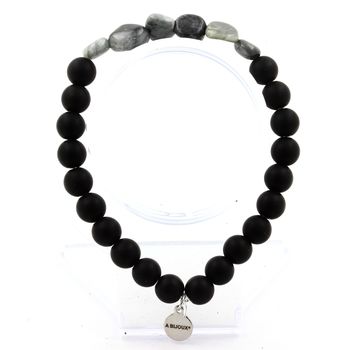 Bracelet Oeil de faucon d' Afrique du Sud + Perles Onyx noir mat 8 mm.