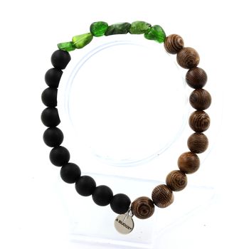 Bracelet Diopside du Brésil + Perles Onyx noir mat + bois 8 mm.