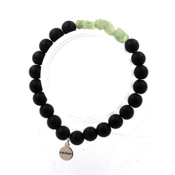 Bracelet Apatite verte de Madagascar + Perles Onyx noir mat 8 mm.