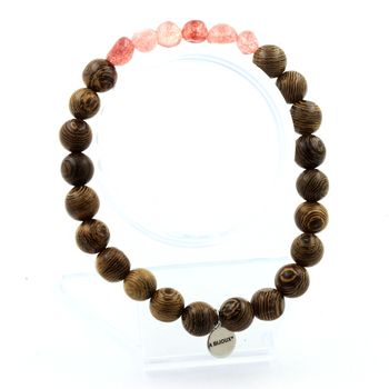 Bracelet Strawberry Quartz de Madagascar + Perles bois 8 mm.