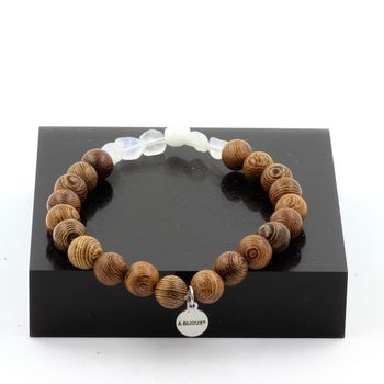Bracelet Pierre de lune d'Inde + Perles bois 8 mm.