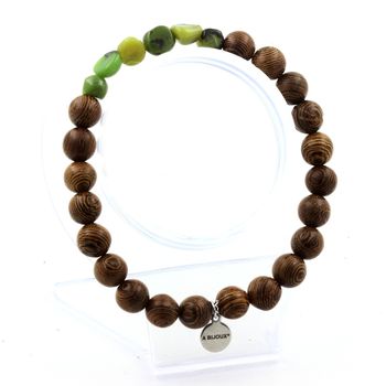 Bracelet Jade Nephrite de Xiuyan Chine + Perles bois 8 mm.