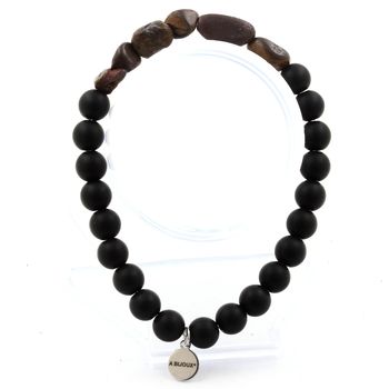 Bracelet Opale Boulder d'Australie + Perles Onyx noir mat 8 mm.