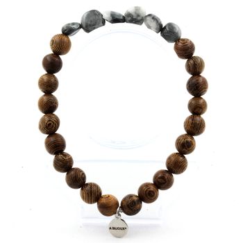 Bracelet Oeil de faucon d'Afrique du Sud + Perles bois 8 mm.