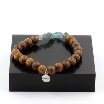 Apatite from Brazil + wood Bracelet 8 mm Beads.