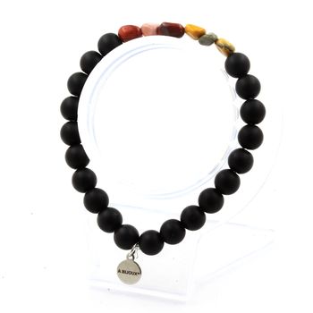 Mookaite from Australia + Matte black Onyx Bracelet 8 mm Beads.