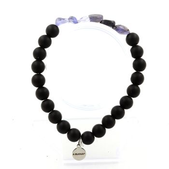 Bracelet Cordierite Iolite de Madagascar + Perles Onyx noir mat 8 mm.