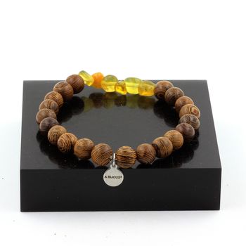 Bracelet Opale jaune d'Australie + Perles bois 8 mm.