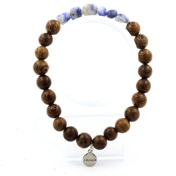 Bracelet Jaspe bleu d'Afrique du Sud + Perles bois 8 mm.