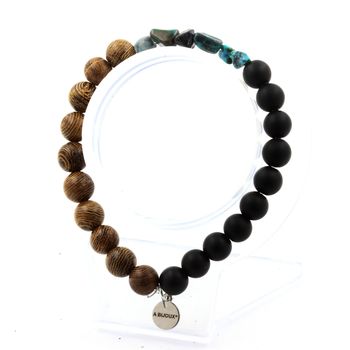 Bracelet Chrysocolle des USA + Perles Onyx noir mat + bois 8 mm.