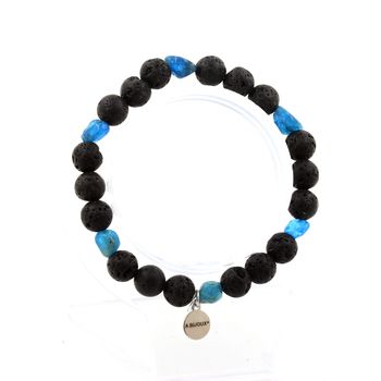 Blue Apatite from Brazil + Lava Bracelet 8 mm Beads.