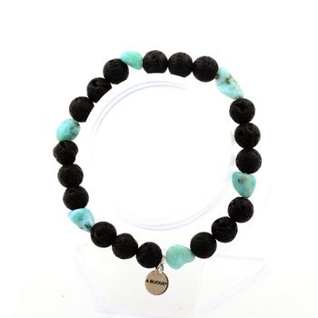 Bracelet Larimar de République dominicaine + Perles Lave 8 mm.