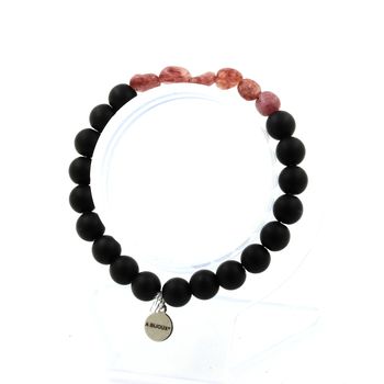 Bracelet Rubis du Brésil + Perles Onyx noir mat 8 mm.