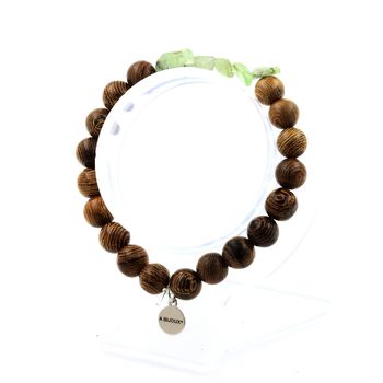 Bracelet Apatite verte de Madagascar + Perles bois 8 mm.