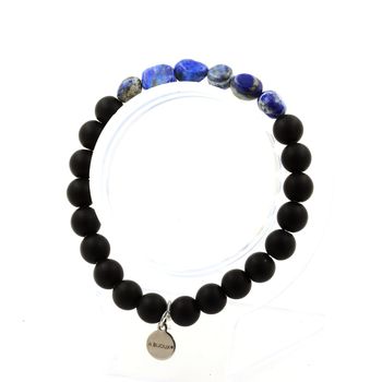 Bracelet Lapis Lazuli du Pakistan + Perles Onyx noir mat 8 mm.
