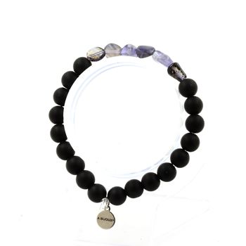 Bracelet Cordierite Iolite de Madagascar + Perles Onyx noir mat 8 mm.