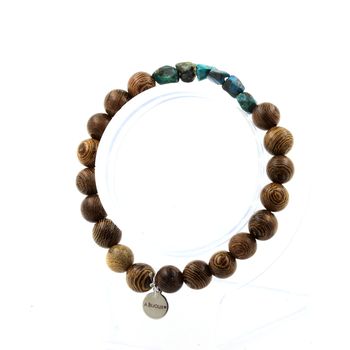 Bracelet Chrysocolle des USA + Perles bois 8 mm.