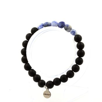 Bracelet Jaspe bleu d'Afrique du Sud + Perles Onyx noir mat 8 mm.