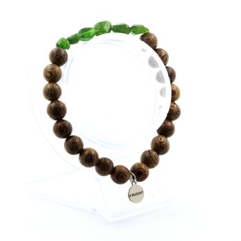 Bracelet Diopside du brésil + Perles bois de 8 mm.