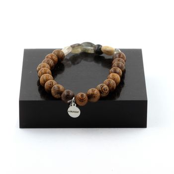 Bracelet Quartz fantôme vert du Brésil + Perles bois de 8 mm.