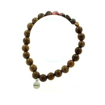 Bracelet Rhodochrosite du Brésil + Perles bois 8 mm.