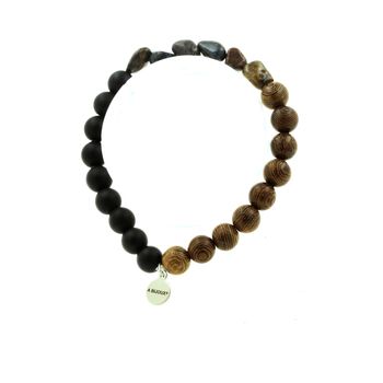 Bracelet Pietersite des USA + Perles Onyx noir mat + bois 8 mm.