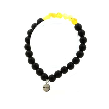Bracelet Opale jaune d'Australie + Perles Onyx noir mat 8 mm.