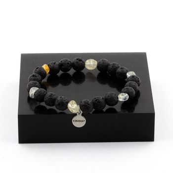 Bracelet Topaze du Brésil + Perles Lave 8 mm.