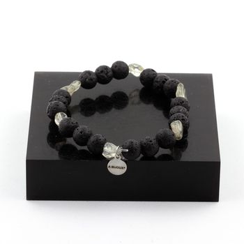 Bracelet Quartz Tourmaline rutile du Brésil + Perles Lave 8 mm.