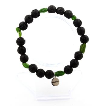 Bracelet Diopside du Brésil + Perles Lave 8 mm.