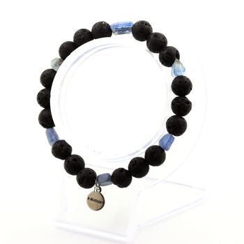 Bracelet Cyanite bleu du Brésil + Perles Lave 8 mm.