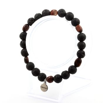 Red tiger's eye from Brazil + Lava Bracelet 8 mm Beads.