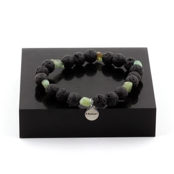 Bracelet Cyanite verte du Brésil + Perles Lave 8 mm.