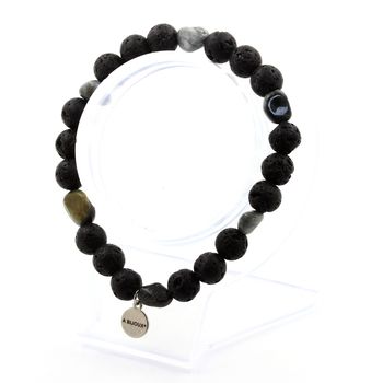 Bracelet Oeil de faucon d'Afrique du Sud + Perles Lave 8 mm.