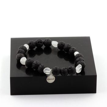 Bracelet Pierre de lune d'Inde + Perles Lave 8 mm.