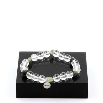 Green Rutilated Quartz from Brazil + Quartz Bracelet 8 mm Beads.