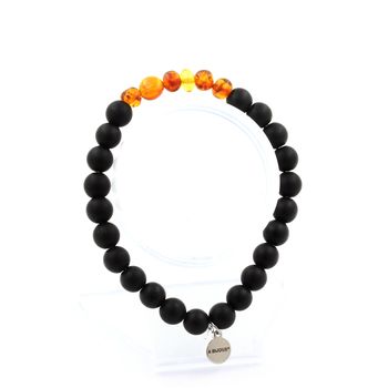 Bracelet Perles Ambre véritable de la mer Baltique + Onyx noir mat 8 mm.