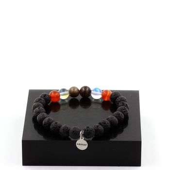 Bracelet Perles Rubis de Mogok, Birmanie, Myanmar + Quartz Titane + Obsidienne Mahogany + Lave 8 mm.