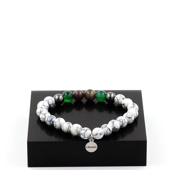 Bracelet Perles Rubis de Mogok, Birmanie, Myanmar + Agate verte + Hématite + Howlite 8 mm.