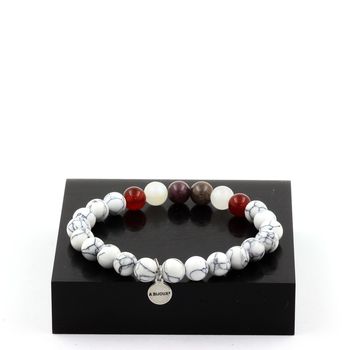 Bracelet Perles Rubis de Mogok, Birmanie, Myanmar + Agate Rouge + Pierre de lune + Howlite 8 mm.