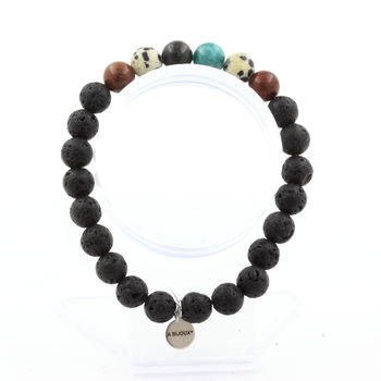 Emerald from Zambia + Mahogany Obsidian + Dalmatian Jasper + Lava Bracelet 8 mm Beads.