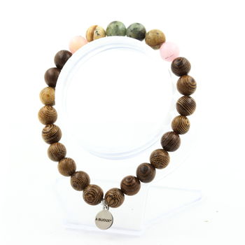 African Turquoise + Pink Opal + Landscape Jasper + wood Bracelet 8 mm Beads.