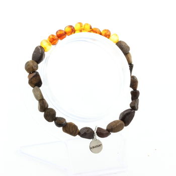 Bracelet Perles Ambre véritable de la mer Baltique + Opale Boulder d'Australie. Taille Personnalisable.