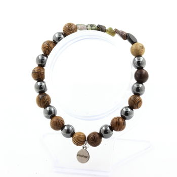 Bracelet Tourmaline multicolore du Brésil + Perles Hématite + bois 8 mm.