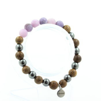 Bracelet Perles Mica violet mat + Hématite + bois 8 mm.