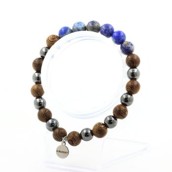 Lapis Lazuli from Pakistan + Hematite + wood 8 mm beads Bracelet.