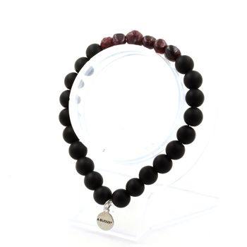 Bracelet Grenat du Mozambique + Perles Onyx noir mat 8 mm.